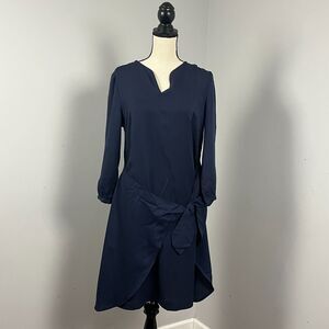 NWT J McLaughlin $248 Ciara Tie Waist Dark Navy 3/4 Sleeve Dress Women's Medium